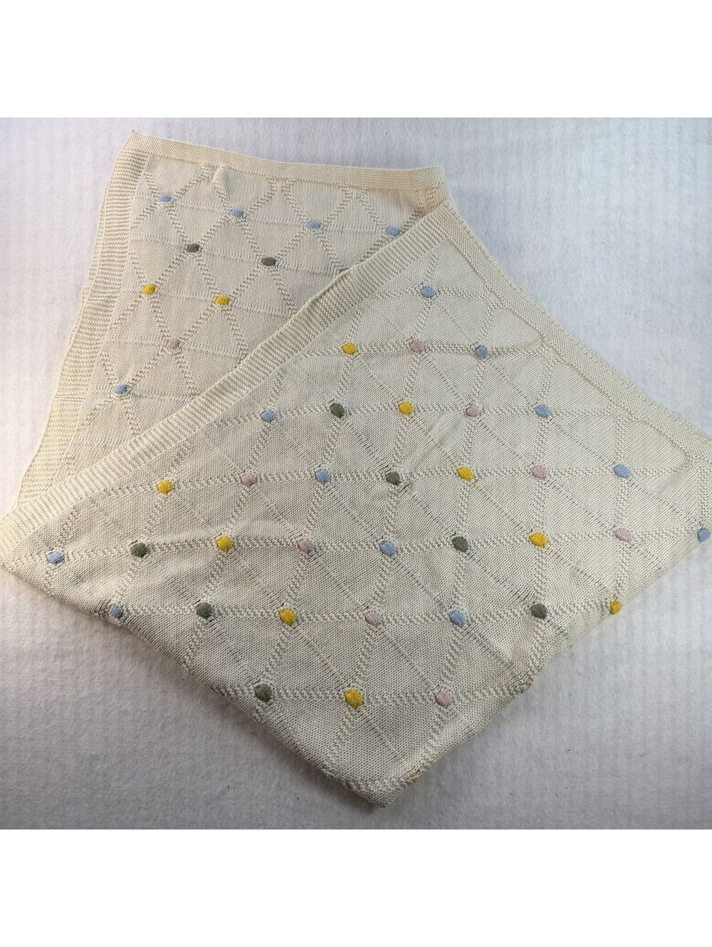 Baby blanket Knit Diamond multicolor Dot 100% Cotton Pastel Crib Pram Throw